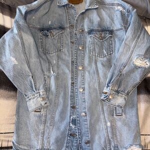 American Eagle Outfitters Light Blue Distressed Denim Jacket